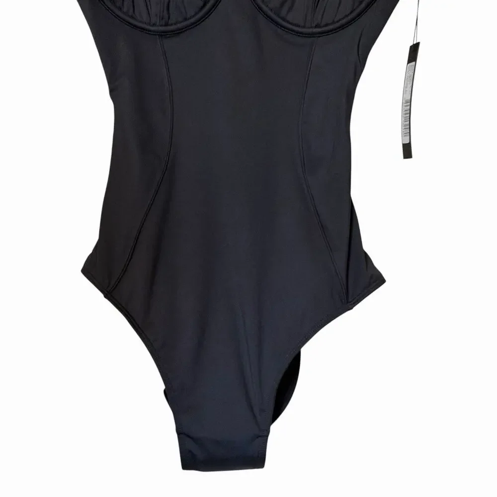 TA3 Lifty One Piece Swimsuit Black Corset Sculpting Lace Back Size Small NWT